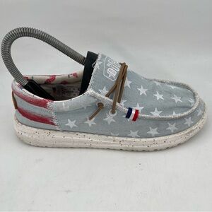Hey Dude Kids Wally Americana - SZ 2 Y - Stars & Stripes Denim Star Shoe Sneaker